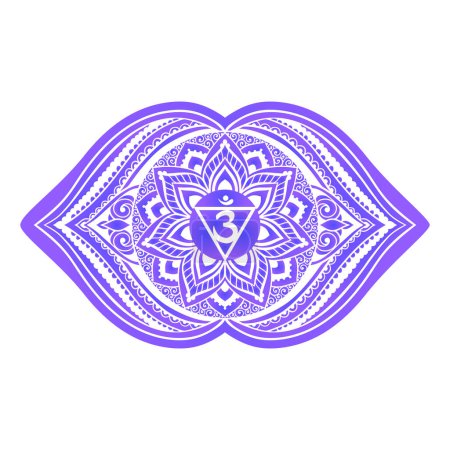 Illustration for Ajna sixth chakra vector illustration. Guru or third-eye chakra symbol,. For logo yoga healing meditation. Beautiful outline mandala. Ethnic, Indian style. - Royalty Free Image