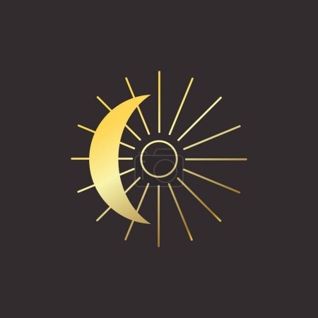 Illustration for Moon Sun gold Mystical logo. Vector Illustration. Minimalist Line art Style. Boho, Esoteric. Bohemian Logo Designs. - Royalty Free Image