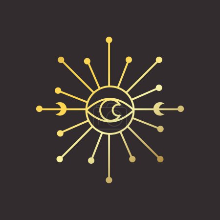 Photo for Moon Sun gold Mystical logo. Vector Illustration. Minimalist Line art Style. Boho, Esoteric. Bohemian Logo Designs. - Royalty Free Image