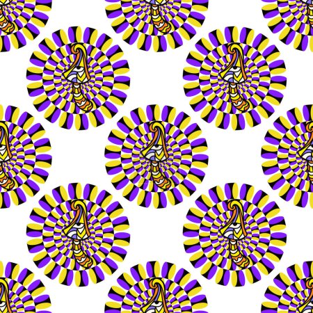 Illustration for Psychedelic Magic Mushrooms Optical illusion Pattern. Vector illustration. Rounded color, Decorative mushrooms, hippie, hallucination, psilocybin. 60s 70s - Royalty Free Image