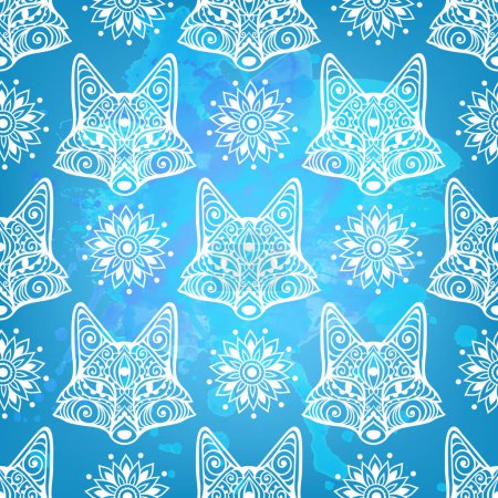 Illustration for Fox mandala ornament. Vector illustration. Flower Ethnic drawing. Fox animal in Zen boho style.Blue Boho, hippie pattern - Royalty Free Image