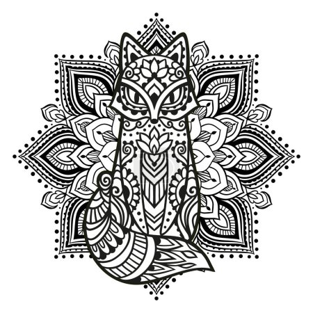 Téléchargez les illustrations : Renard en ornement. Illustration vectorielle Mandala. Fleur Dessin ethnique. Renard décoratif animal dans le style boho zen. Boho, hippie pour la décoration - en licence libre de droit