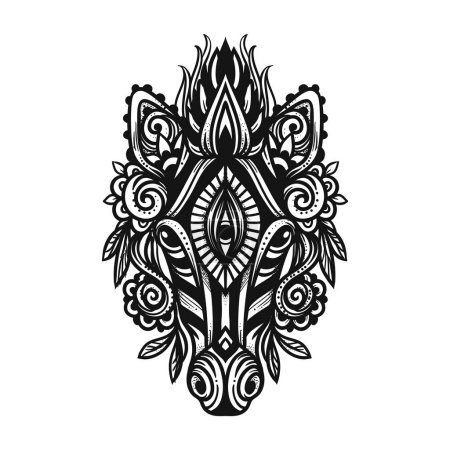 Illustration for Zebra mandala. Vector illustration. Adult coloring page. Animal in Zen boho style. Sacred, Peaceful. Tattoo print ornaments. Black and white - Royalty Free Image