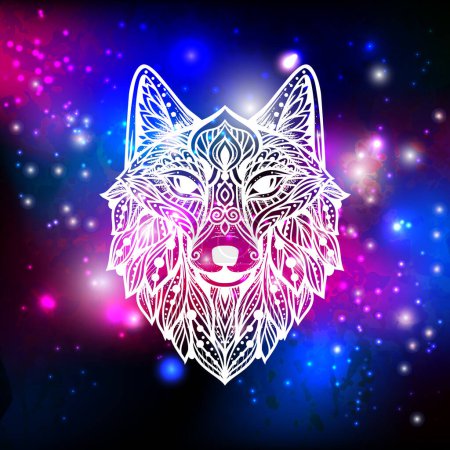Illustration for Wolf mandala. Vector illustration. Spiritual Animal in Zen boho style. Psychedelic mystical space print. Mystical totem - Royalty Free Image