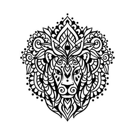 Téléchargez les illustrations : Ornement de mandala de lion. Illustration vectorielle. Fleur Dessin ethnique. Lion animal dans le style boho zen. Coloriage, Zodiaque du Lion, Astrologie - en licence libre de droit