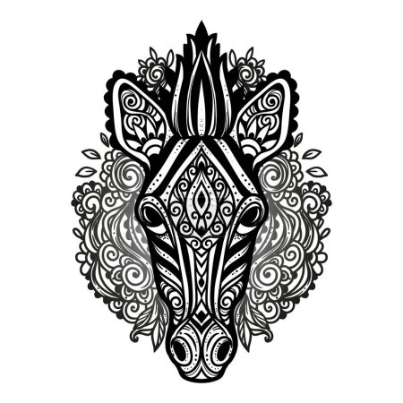 Ilustración de Mandala de cebra. Ilustración vectorial. Página para colorear para adultos. Animal en estilo boho zen. Sagrado, pacífico. ornamentos de impresión de tatuaje. Blanco y negro - Imagen libre de derechos