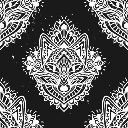 Illustration for Fox mandala ornament. Vector illustration. Flower Ethnic drawing. Fox animal nature in Zen boho style. Coloring page black and white - Royalty Free Image