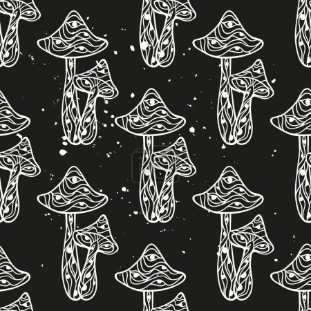 Illustration for Magic Mushrooms mandala. Psychedelic pattern. Vector illustration. Zen Boho art. Decorative mushrooms, hippie, hallucination psilocybin 60s 70s - Royalty Free Image