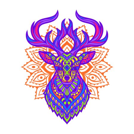 Ilustración de Mandala de ciervos. Ilustración vectorial. Animal salvaje esotérico, espiritual en estilo boho zen. Impresión hippie - Imagen libre de derechos