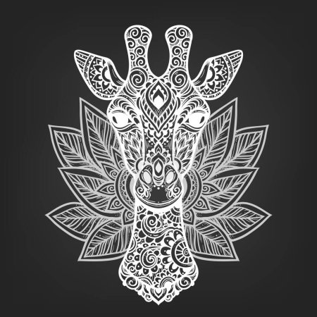 Téléchargez les illustrations : Mandala de girafe. Illustration vectorielle. Coloriage adulte. animal dans le style boho zen. Sacré, pacifique. Ornements de tatouage Indien, Mexicain - en licence libre de droit