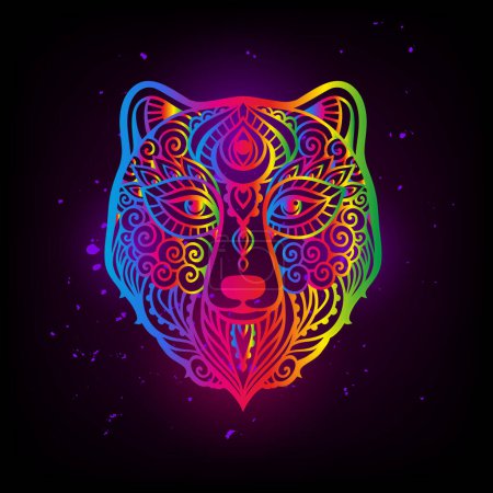 Illustration for Bear head psychedelic. Vector illustration. Colorful Ethnic drawing. Bear animal in Zen boho style. For party hippie, hallucination psilocybin 60s, 70s - Royalty Free Image