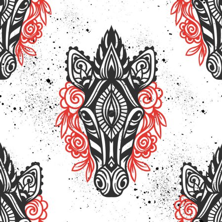 Illustration for Zebra mandala pattern. Vector illustration. Adult coloring page. Animal in Zen boho style. Sacred, Peaceful. Tattoo print ornaments. Black and white - Royalty Free Image