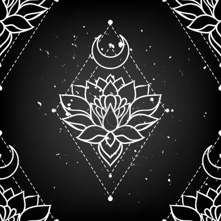 Illustration for Beautiful lotus mandala art in zen boho style is perfect for a yoga logo. You can use this a logo that represents peace Lotus flower with intricate patterns and designs inside each petal. - Royalty Free Image