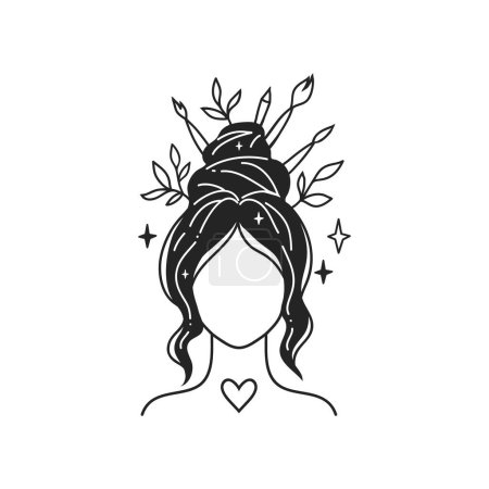 Illustration for Artist girl. Self care, love yourself. Feminine vector Illustrations. Mental Healthcare. The woman harmony. Doodle style - Royalty Free Image