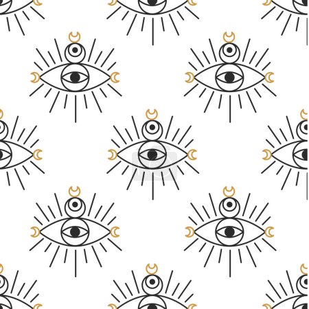 Illustration for Trendy gold pattern eye moon geometry on white background. Magic poster. Texture, background, pattern. Design element. Mystical vector illustration. - Royalty Free Image