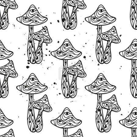 Illustration for Magic Mushrooms mandala. Psychedelic pattern. Vector illustration. Zen Boho art. Decorative mushrooms, hippie, hallucination psilocybin 60s 70s - Royalty Free Image