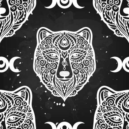 Illustration for Bear mandala ornament pattern. Vector illustration. Flower Ethnic drawing. Bear animal nature in Zen boho style. Coloring page black and white - Royalty Free Image