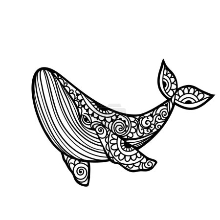 Illustration for Whale mandala. Vector illustration. Adult coloring page. Whale sea animal in Zen boho style. Peaceful marine. Mystical and Spiritual art - Royalty Free Image