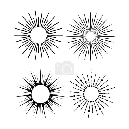 Illustration for Sunburst vintage explosion. Hand drawn vector Design, magical Element. Fireworks collection. Bohemian sunrays linear icons and symbols for decoration - Royalty Free Image