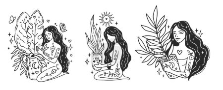 Illustration for Hand with moon. Mystical magic logo. Vector illustration. Spiritual symbols - Royalty Free Image