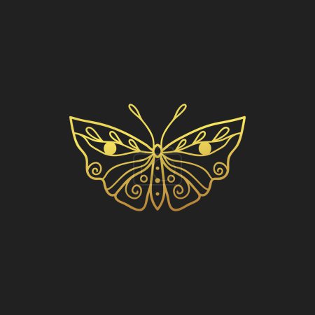 Téléchargez les illustrations : Moth, papillon, illustration vectorielle, dessin à la main logo d'art de ligne de boho céleste, icônes et symboles éléments de tatouage de lune mystique pour la décoration. - en licence libre de droit