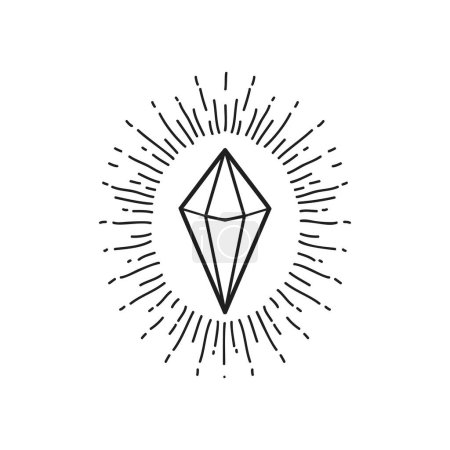 Illustration for Crystal vector illustration, hand drawn celestial boho line art logo, icons and symbol mystic moon tattoo elements for decoration. - Royalty Free Image