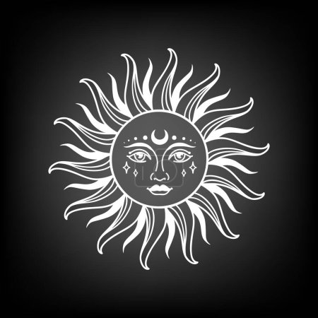 Illustration for Sun vector illustration, hand drawn celestial boho line art logo, icons and symbol mystic moon tattoo elements for decoration. - Royalty Free Image