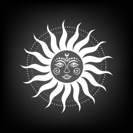 Ilustración de Ilustración del vector del sol, logotipo de arte de línea boho celeste dibujado a mano, iconos y símbolos elementos místicos del tatuaje de la luna para la decoración. - Imagen libre de derechos