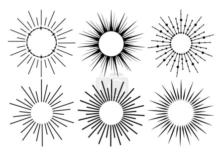 Illustration for Sunburst vintage explosion. Handdrawn vector Design, magical Element. Fireworks collection. Bohemian sunrays linear icons and symbols for decoration - Royalty Free Image