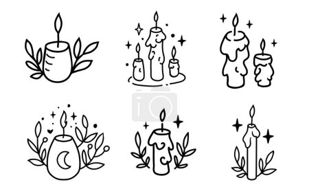 Illustration for Set with Candle icons. Vector illustration. Esoteric and magic. Self care concept, relaxation and balance. - Royalty Free Image