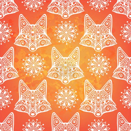 Illustration for Fox mandala ornament. Vector illustration. Flower Ethnic drawing. Fox animal in Zen boho style. Orange Boho, hippie pattern - Royalty Free Image