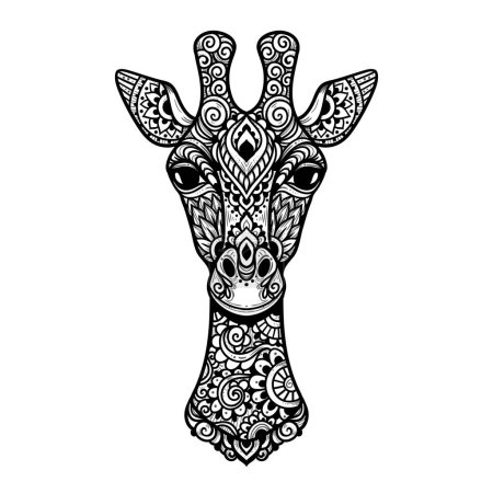 Téléchargez les illustrations : Mandala de girafe. Illustration vectorielle. Coloriage adulte. animal dans le style boho zen. Sacré, pacifique. Ornements de tatouage Indien, Mexicain - en licence libre de droit