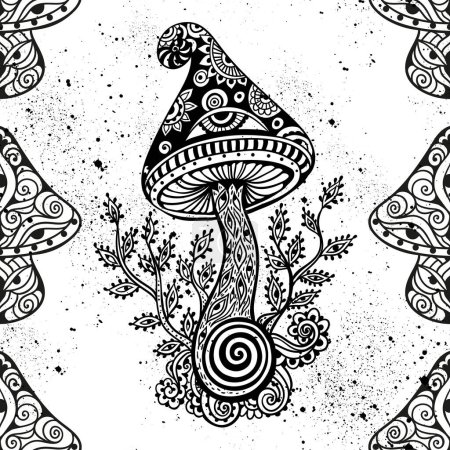 Photo for Magic Mushrooms mandala. Psychedelic pattern. Vector illustration. Zen Boho art. Decorative mushrooms, hippie, hallucination psilocybin 60s 70s - Royalty Free Image
