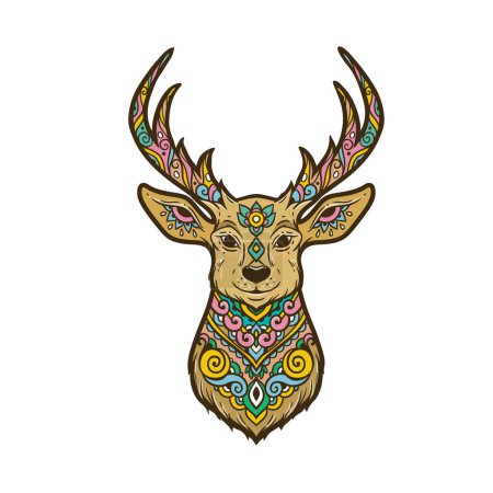 Ilustración de Mandala de ciervos. Animal Vector illustration Flor ornamental en estilo boho zen. Dibujo mágico retro - Imagen libre de derechos