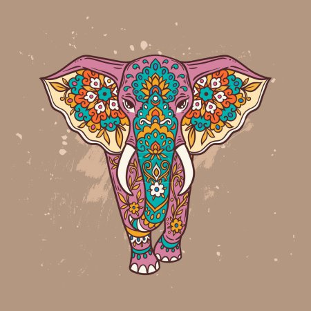Illustration for Elephant mandala retro. Vector illustration. Flower Ethnic drawing. Elephante animal nature in Zen boho style. Coloring page, hippie, eastern style - Royalty Free Image