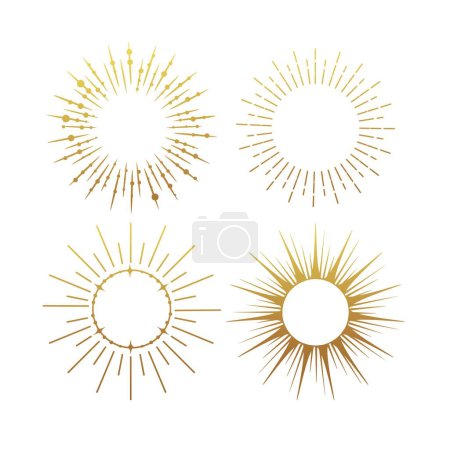 Illustration for Sunburst gold vintage explosion. Handdrawn vector Design, magical Element. Fireworks collection. Bohemian sunrays linear icons and symbols for decoration - Royalty Free Image