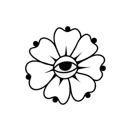 Eye boho. Lineart Vector illustration. Blumenmond, magisches Symbol der himmlischen Hexerei. Freimaurerisches Symbol. Handgezeichnetes Logo oder Emblem