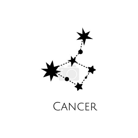Constelación de cáncer. Ilustración vectorial. Estrellas blancas y negras. Tatuaje de arte de línea, Espiritualidad, magia