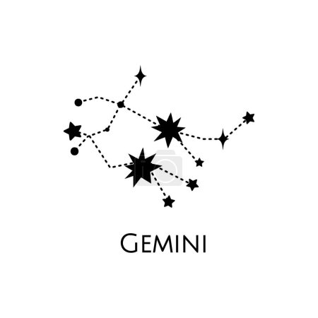 Illustration for Constellation of Gemini. Vector illustration. Black and white stars. Line art tattoo, Spirituality, magic - Royalty Free Image