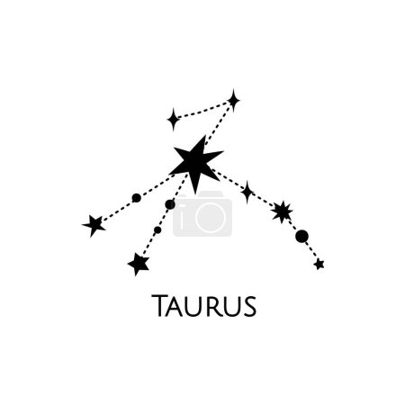 Constelación de Tauro. Ilustración vectorial. Signo del zodíaco. Estrellas blancas y negras. Tatuaje de arte de línea, Espiritualidad, magia