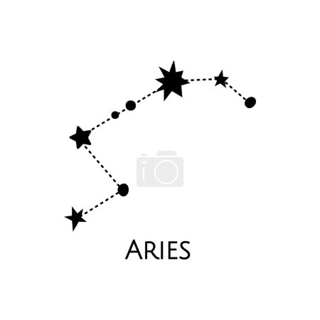 Constelación de Aries. Ilustración vectorial. Signo del zodíaco. Estrellas blancas y negras. Tatuaje de arte de línea, Espiritualidad, magia