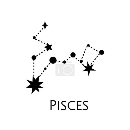 Illustration for Constellation of Pisces. Vector illustration. Black and white stars. Line art tattoo, Spirituality, magic - Royalty Free Image