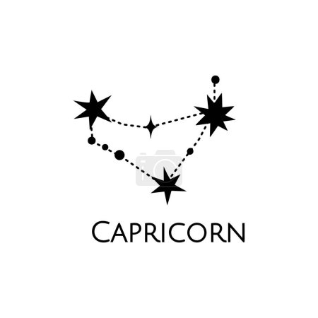 Illustration for Constellation of Capricorn. Vector illustration. Zodiac sign. Black and white stars. Line art tattoo, Spirituality, magic - Royalty Free Image