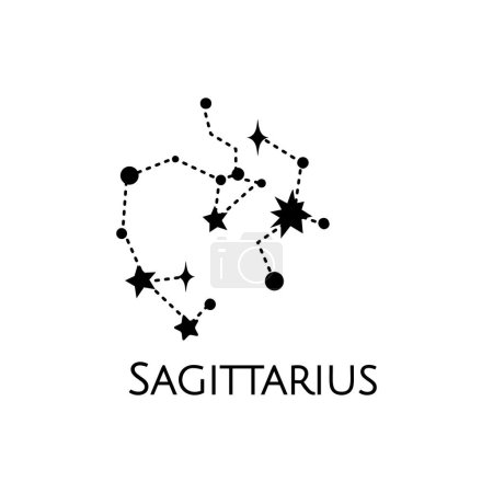 Téléchargez les illustrations : Constellation du Sagittaire. Illustration vectorielle. Signe du zodiaque. Des étoiles noires et blanches. Tatouage d'art de ligne, Spiritualité, magie - en licence libre de droit