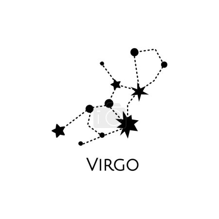 Illustration for Constellation of Virgo. Vector illustration. Zodiac sign. Black and white stars. Line art tattoo, Spirituality, magic - Royalty Free Image