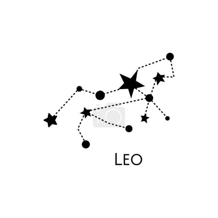 Illustration for Constellation of Leo. Vector illustration. Zodiac sign. Black and white stars. Line art tattoo, Spirituality, magic - Royalty Free Image