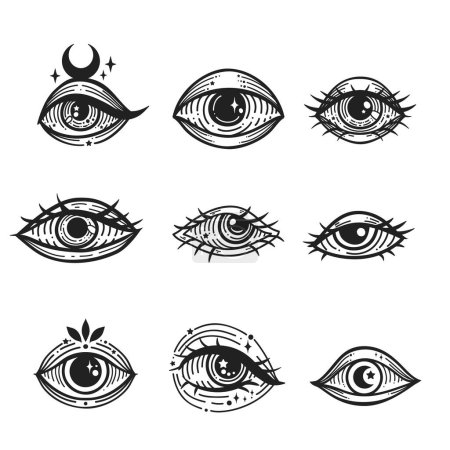 Illustration for Evil eye set. Eye of Providence. Lineart Vector illustration. Magic celestial witchcraft symbol. Masonic symbol. Hand drawn logo or emblem - Royalty Free Image