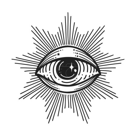 Illustration for Evil eye. Eye of Providence. Lineart Vector illustration. Magic celestial witchcraft symbol. Masonic symbol. Hand drawn logo or emblem - Royalty Free Image