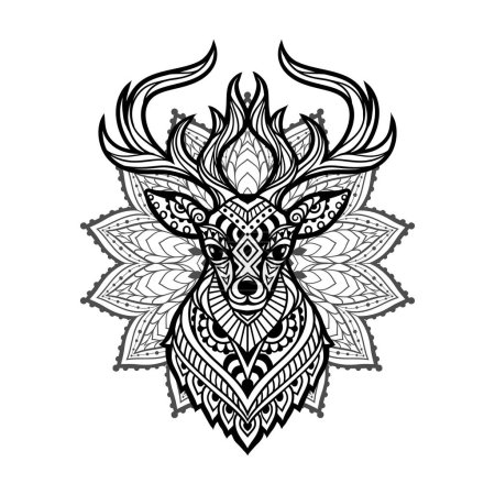 Illustration for Deer mandala. Vector illustration. Esoteric, Spiritual Wild Animal in Zen boho style. coloring page - Royalty Free Image