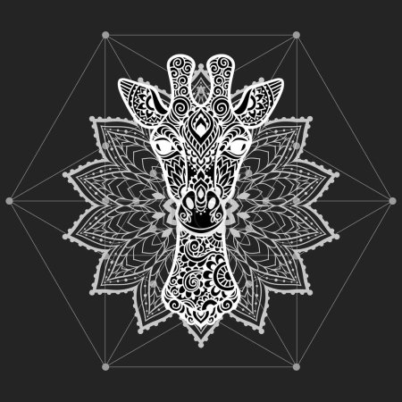 Mandala jirafa. Ilustración vectorial. Página para colorear para adultos. animal en estilo boho zen. Sagrado, pacífico. Tatuaje estampado ornamentos indio, mexicano